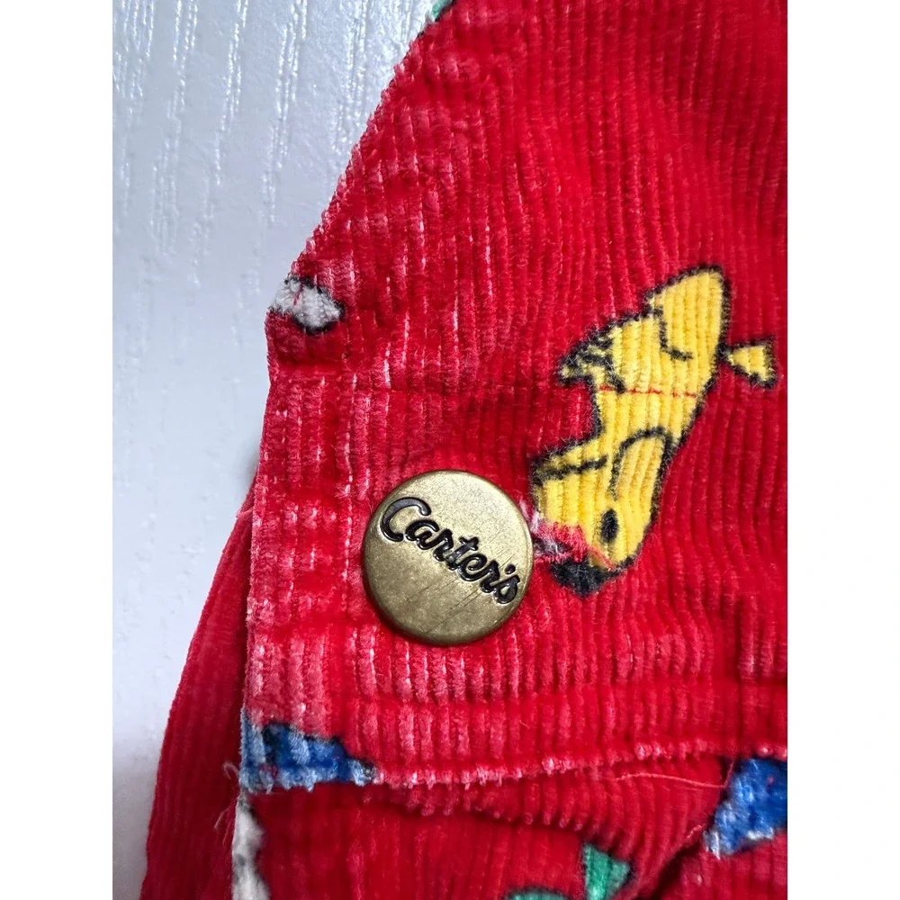 Vintage 90s Carters Red Corduroy Dog Print Overalls Kids 2T Dalmatian Bibs